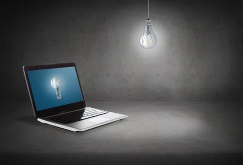 Laptop computer with light bulb on screen Stock Illustration