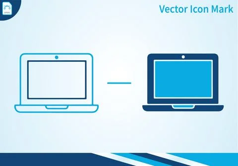 Laptop computer line and solid icon set on white background. Ilustración de archivo