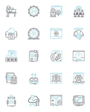 Laptop Computer linear icons set. Portable, Compact, Lightweight, Efficient Illustrazione stock