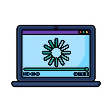 Laptop computer loading buffer progress vector blue outline icon Stock Illustration