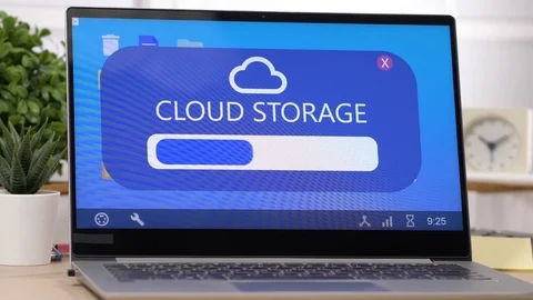 Laptop Computer Loading from the Cloud Storage Stock Footage 115358615