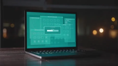 Laptop computer loading software or sending information uploading to cloud Vídeos de archivo 332792756