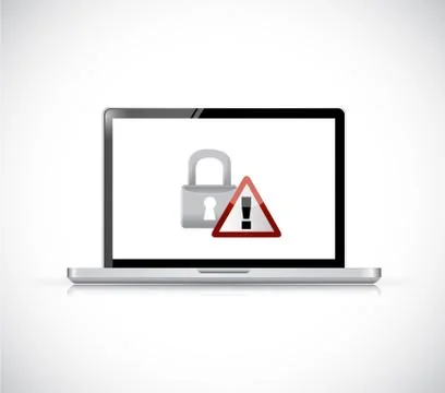 Laptop computer lock and warning sign. Concept Stock Illustration