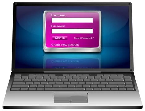 Laptop Computer with Login Screen - 3D illustration Stock Illustration