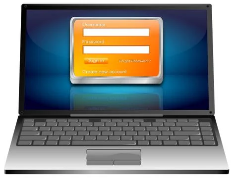 Laptop Computer with Login Screen - 3D illustration 스톡 일러스트