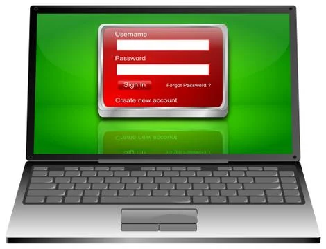 Laptop Computer with Login Screen - 3D illustration 스톡 일러스트