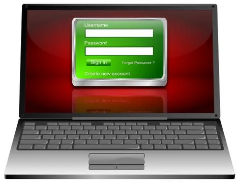 Laptop Computer with Login Screen - 3D illustration Stock Illustration