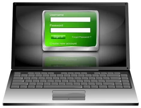 Laptop Computer with Login Screen - 3D illustration Stock Illustration