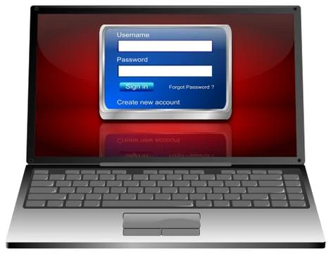 Laptop Computer with Login Screen - 3D illustration Illustrazione stock
