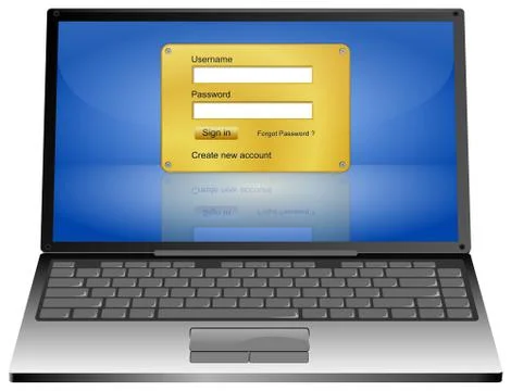 Laptop Computer with Login Screen - 3D illustration Illustrazione stock