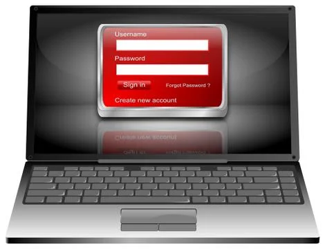 Laptop Computer with Login Screen - 3D illustration Stock-Illustration