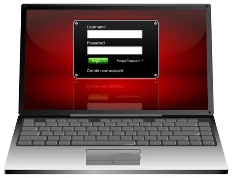 Laptop Computer with Login Screen - 3D illustration 스톡 일러스트