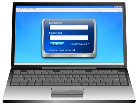 Laptop Computer with Login Screen - 3D illustration 스톡 일러스트