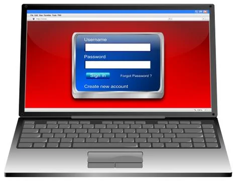 Laptop Computer with Login Screen - 3D illustration Illustrazione stock