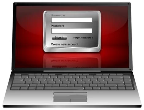 Laptop Computer with Login Screen - 3D illustration イラスト素材