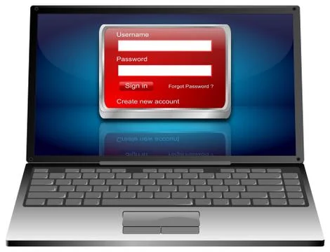 Laptop Computer with Login Screen - 3D illustration イラスト素材