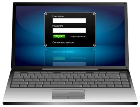 Laptop Computer with Login screen Stock Illustration