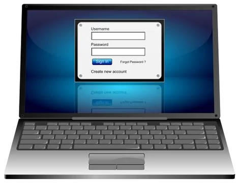 Laptop Computer with Login screen Stock Illustration