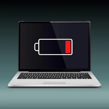 Laptop computer with low battery sign on screen Stockillustratie
