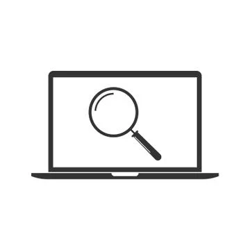 Laptop Computer, magnifier icon. Vector illustration, flat design. Stock Illustration
