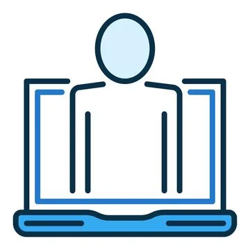 Laptop Computer with Man vector concept blue icon Stock Illustration