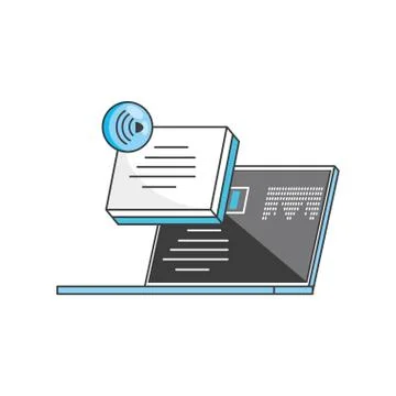 Laptop computer with media player and wifi connection Illustrazione stock