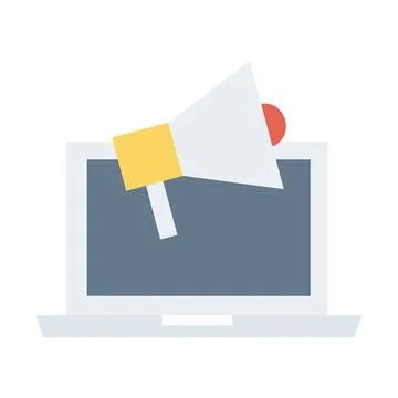 Laptop computer with megaphone flat style icon Stock Illustration