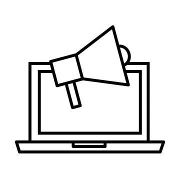 Laptop computer with megaphone line style icon Stock Illustration