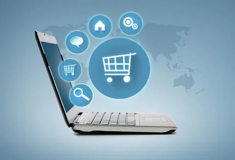 Laptop computer with menu on virtual screen Stock Illustration