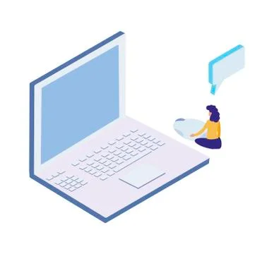 Laptop computer with minipeople workers Stock Illustration