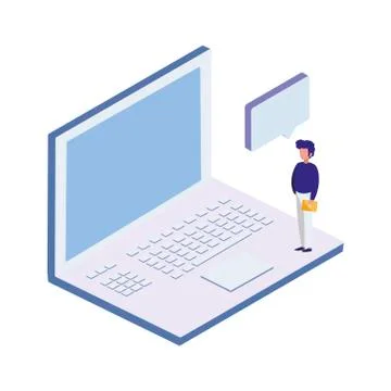 Laptop computer with minipeople workers Stock Illustration