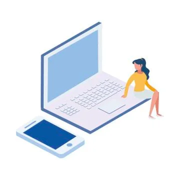 Laptop computer with minipeople workers Stock Illustration