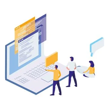 Laptop computer with minipeople workers Stock Illustration