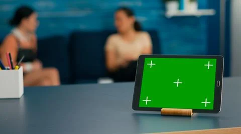 Laptop computer with mock up green screen chroma key display Stock Photos