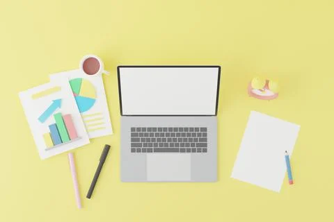 Laptop computer mockup in 3d rendering illustration with screeen for placing adv Illustrazione stock