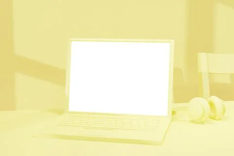 Laptop computer mockup in 3d rendering illustration with screeen for placing  Stock Illustration