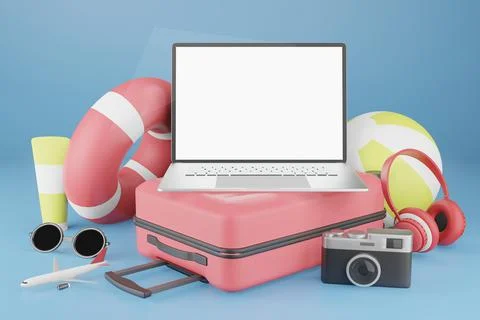Laptop computer mockup in 3d rendering illustration with screeen for placing  스톡 일러스트