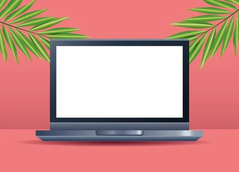 Laptop computer mockup branding with leafs palms イラスト素材