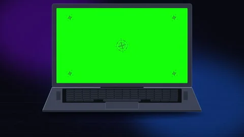 Laptop computer mockup with a green screen chroma key display Stock Footage 347248199