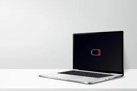Laptop computer mockup low battery on screen 스톡 일러스트