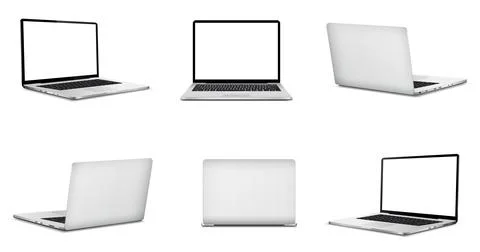 Laptop computer mockup with white screen, front and rear view Stock Illustration