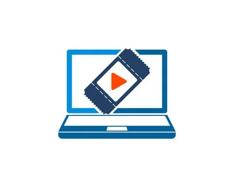 Laptop computer with movie ticket inside Stock Illustration