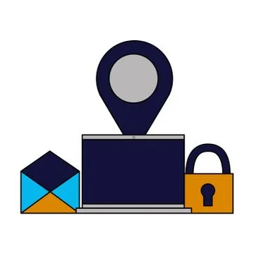 Laptop computer navigation pointer email security Stock Illustration