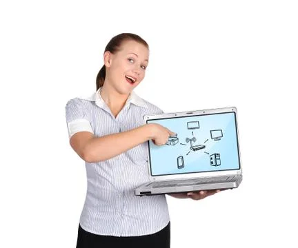 Laptop with computer network Stock Photos