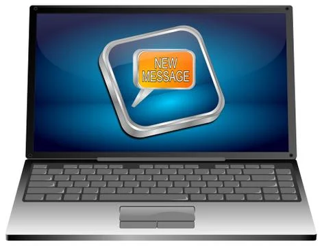 Laptop computer with new Message Button -3d Stockillustratie
