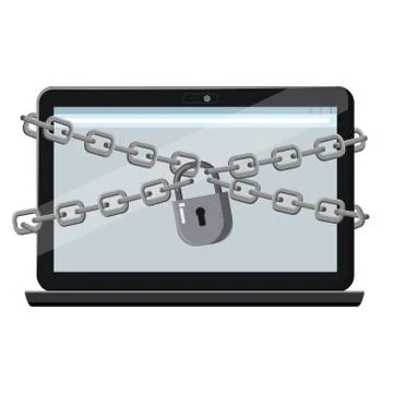 Laptop computer notebook are bound with chains and locked with a padlock Illustrazione stock