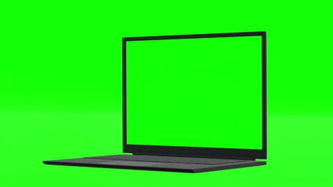 Laptop computer notebook open and show green screen Видео 252787761