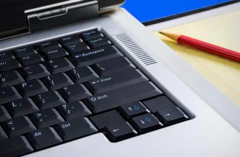 Laptop Computer Notepad and Pencil Stock Photos