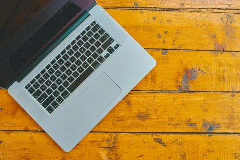 Laptop computer on office table background. Foto stock
