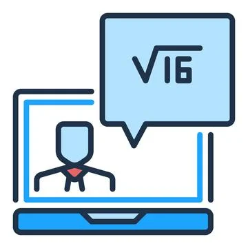 Laptop Computer with Online Math Teacher vector concept colored icon Stock Illustration